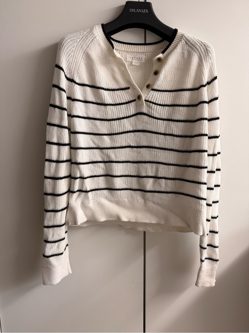 Velvet Cream and Black Striped Button-Neck Sweater